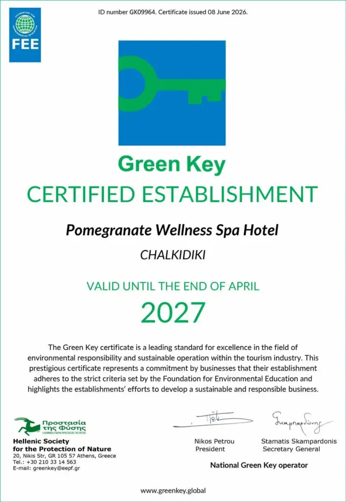 Green Key Certificate Pomegranate Wellness Spa Hotel